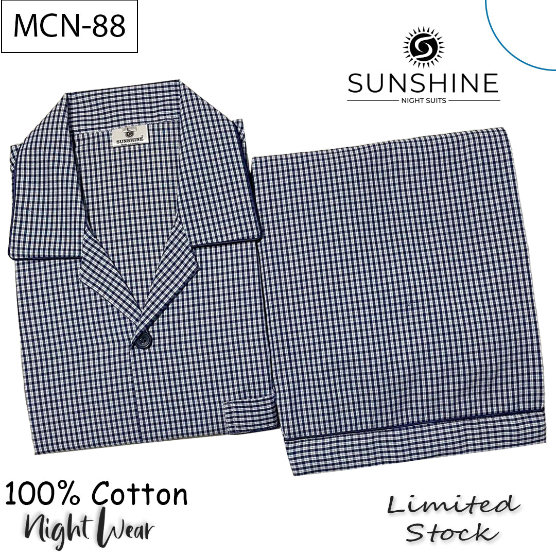 Navy White Check 100% Cotton Night Suit – MCN-88