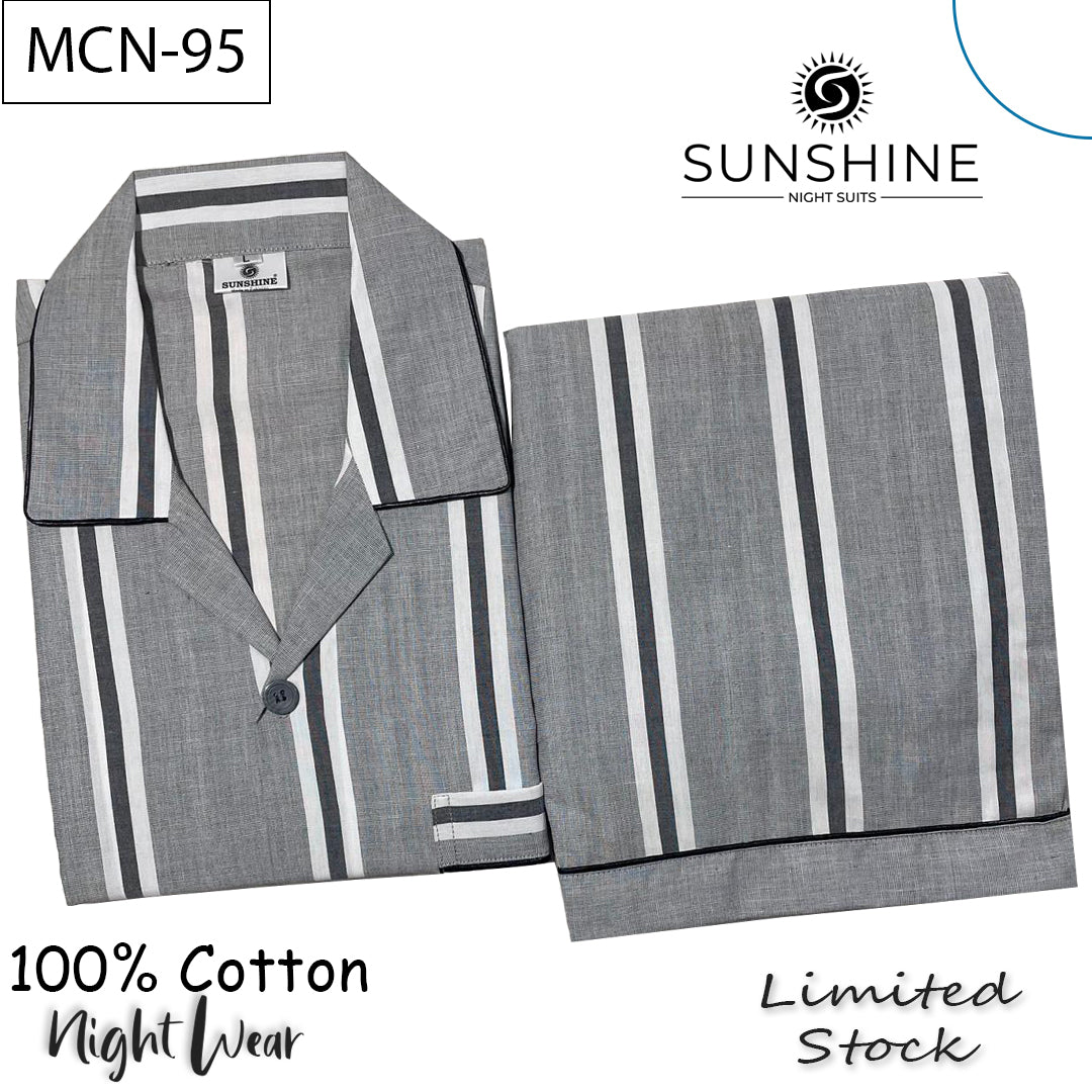 Heather Grey Stripe 100% Cotton Night Suit – MCN-95
