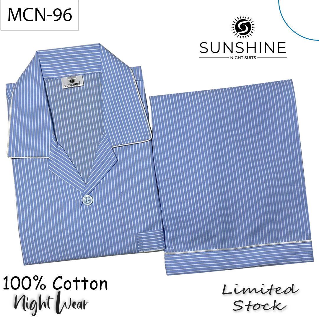Powder Blue Stripe 100% Cotton Night Suit – MCN-96