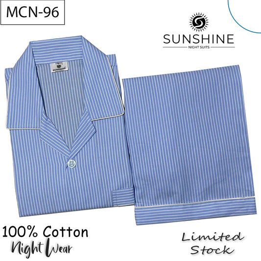 Powder Blue Stripe 100% Cotton Night Suit – MCN-96