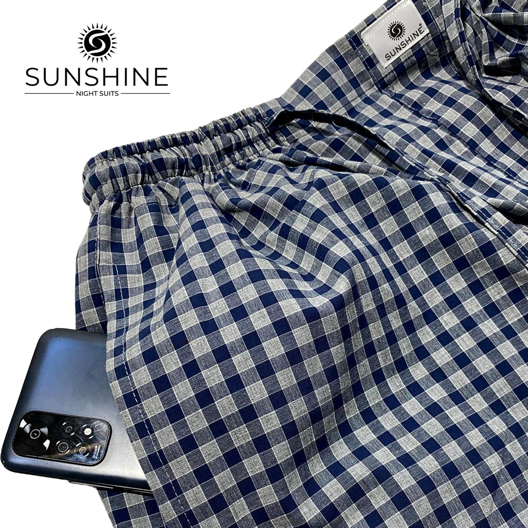 Grey Blue Check 100% Cotton Trousers MCT-24