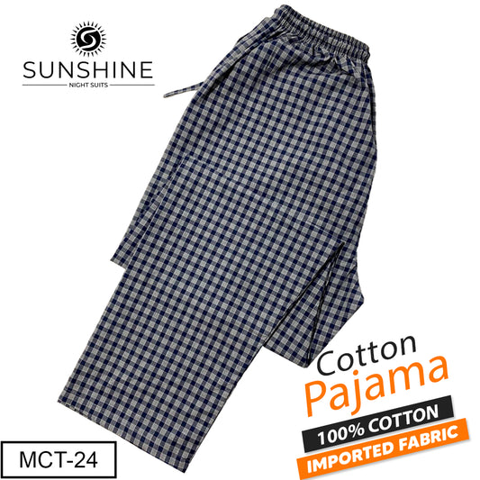 Grey Blue Check 100% Cotton Trousers MCT-24