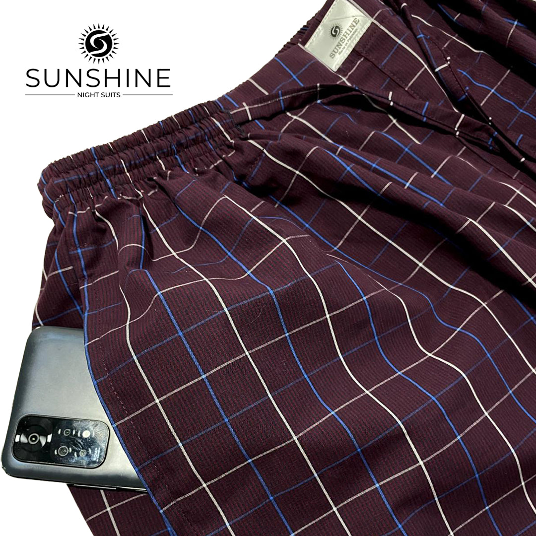 Burgundy Check 100% Cotton Trousers MCT-29