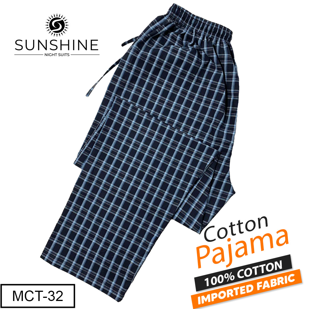 Navy Blue Check 100% Cotton Trousers MCT-32