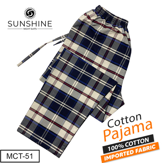 Classic Navy Plaid Check 100% Cotton Trousers MCT-51