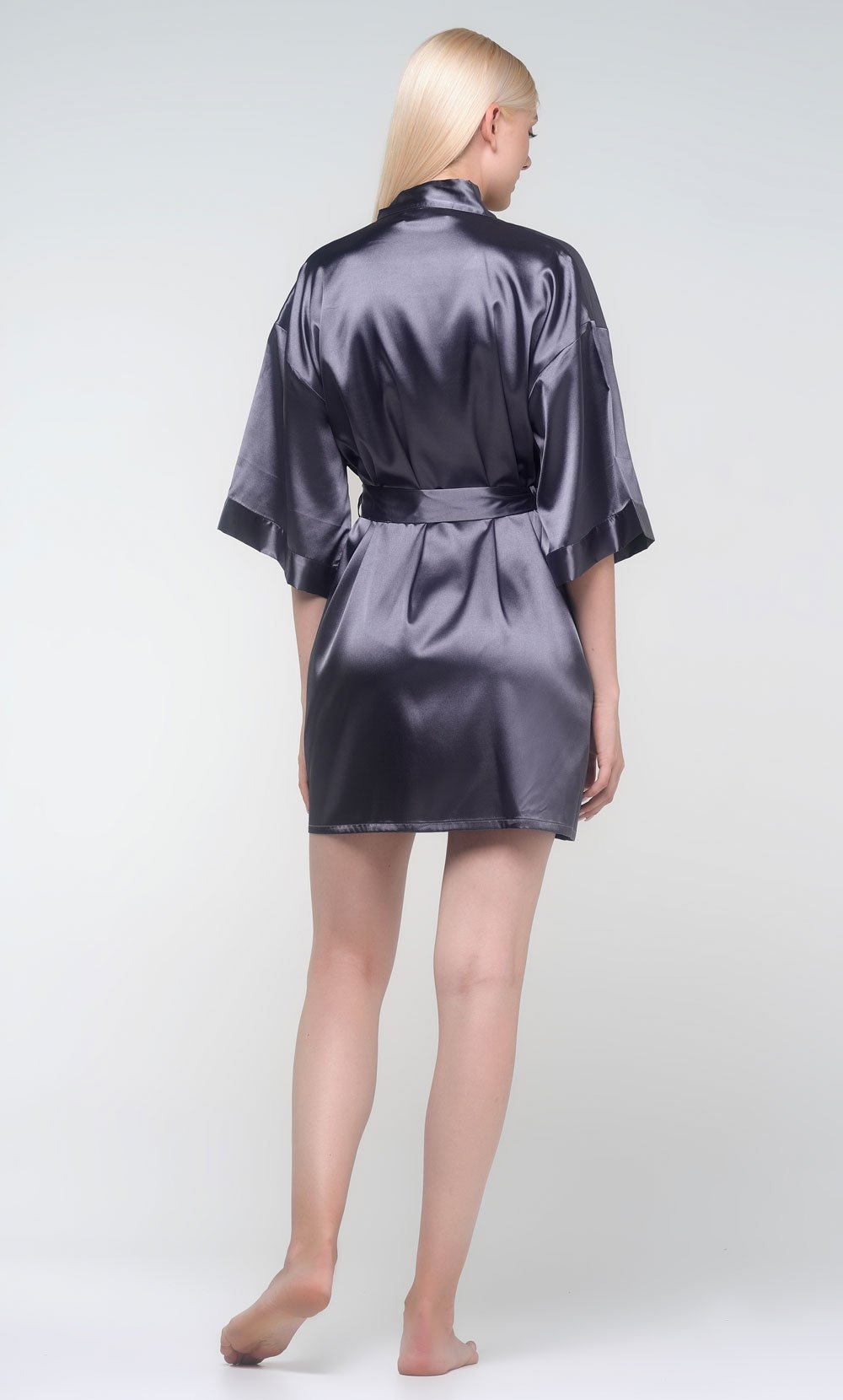 Malaysian Grey Silky Short Kimono Robe WSR-04