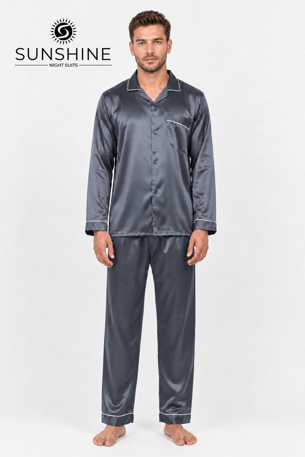 Malaysian Grey Silk Night Suit for Men