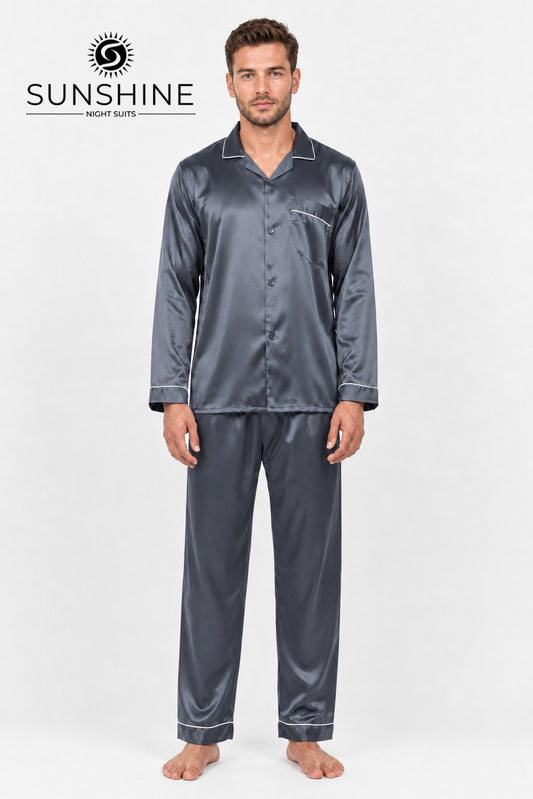Malaysian Grey Silk Night Suit for Men