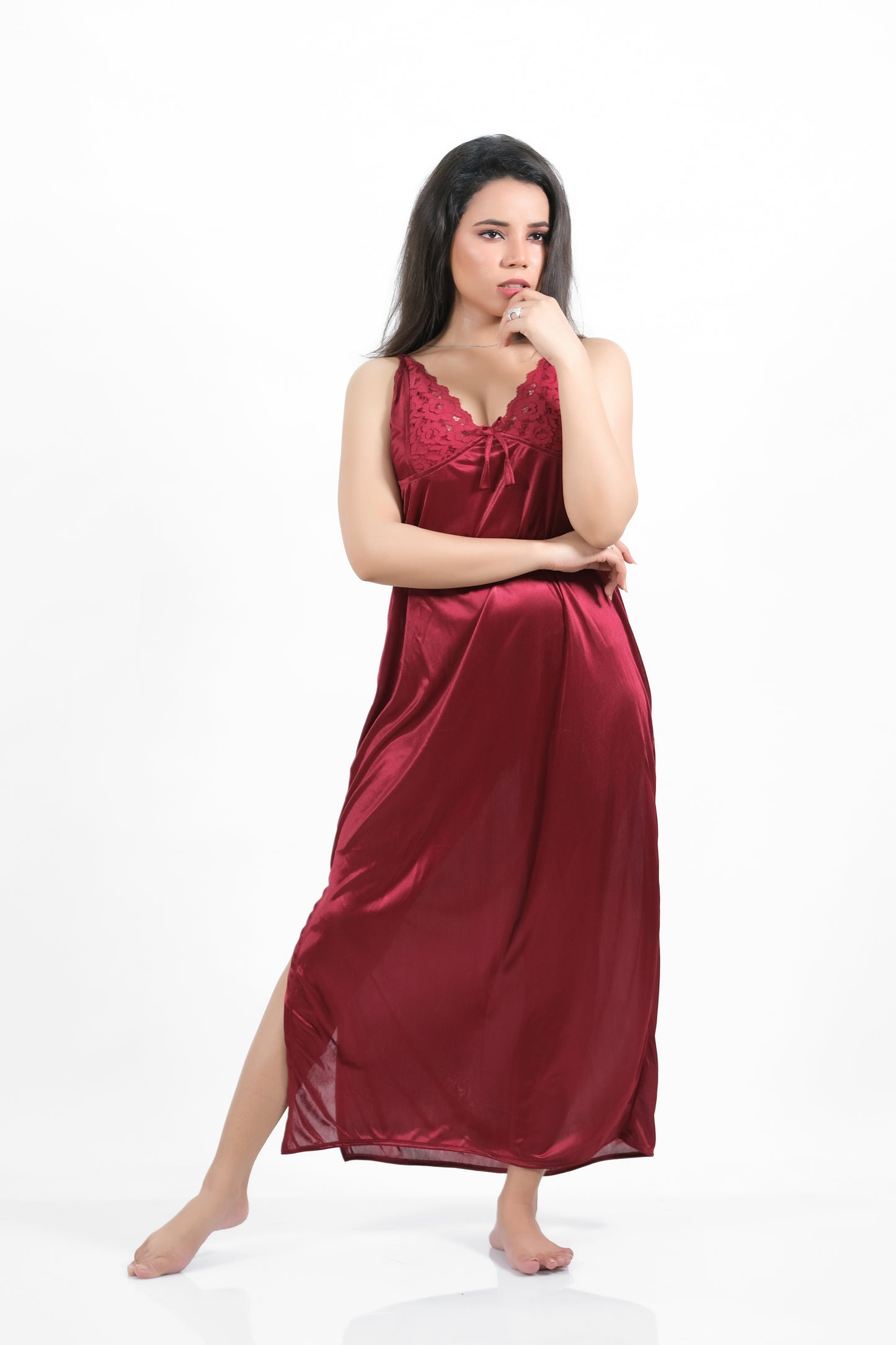 Maroon Silk 1pc Nighty 1000-A