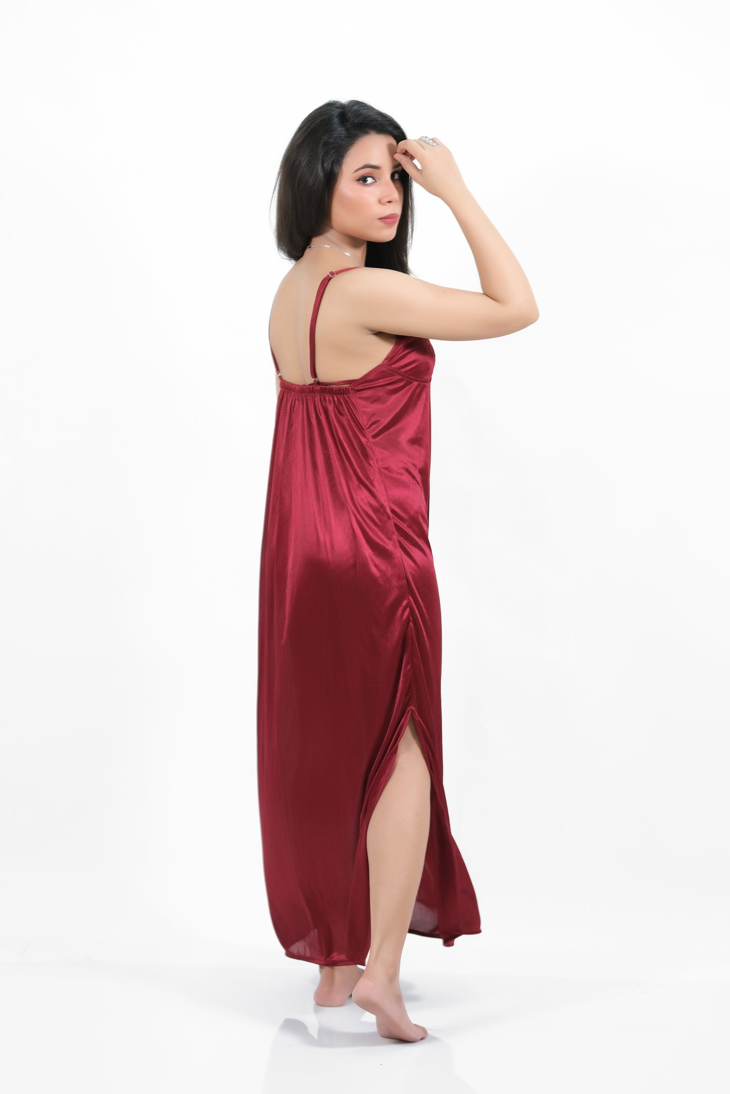 Maroon Silk 1pc Nighty 1000-A