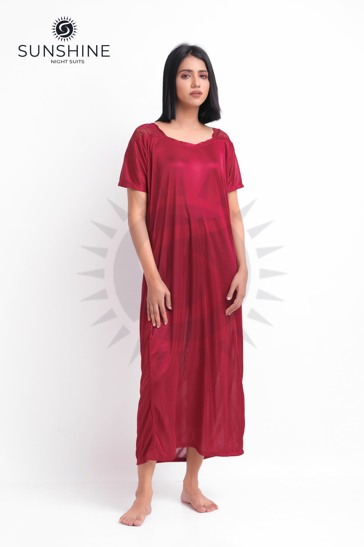 Maroon Silk Maxi Night Gown 1002-A