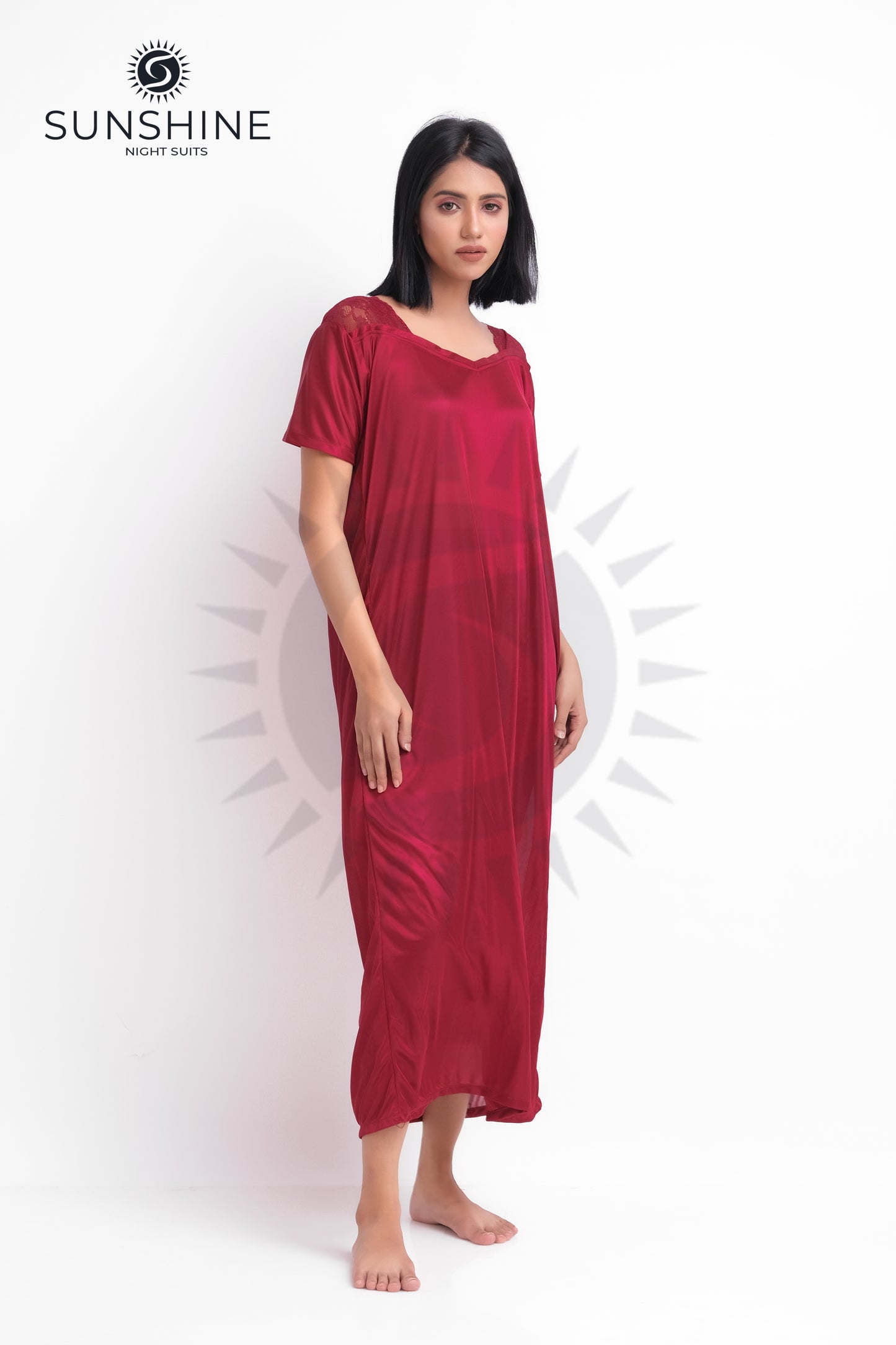 Maroon Silk Maxi Night Gown 1002-A