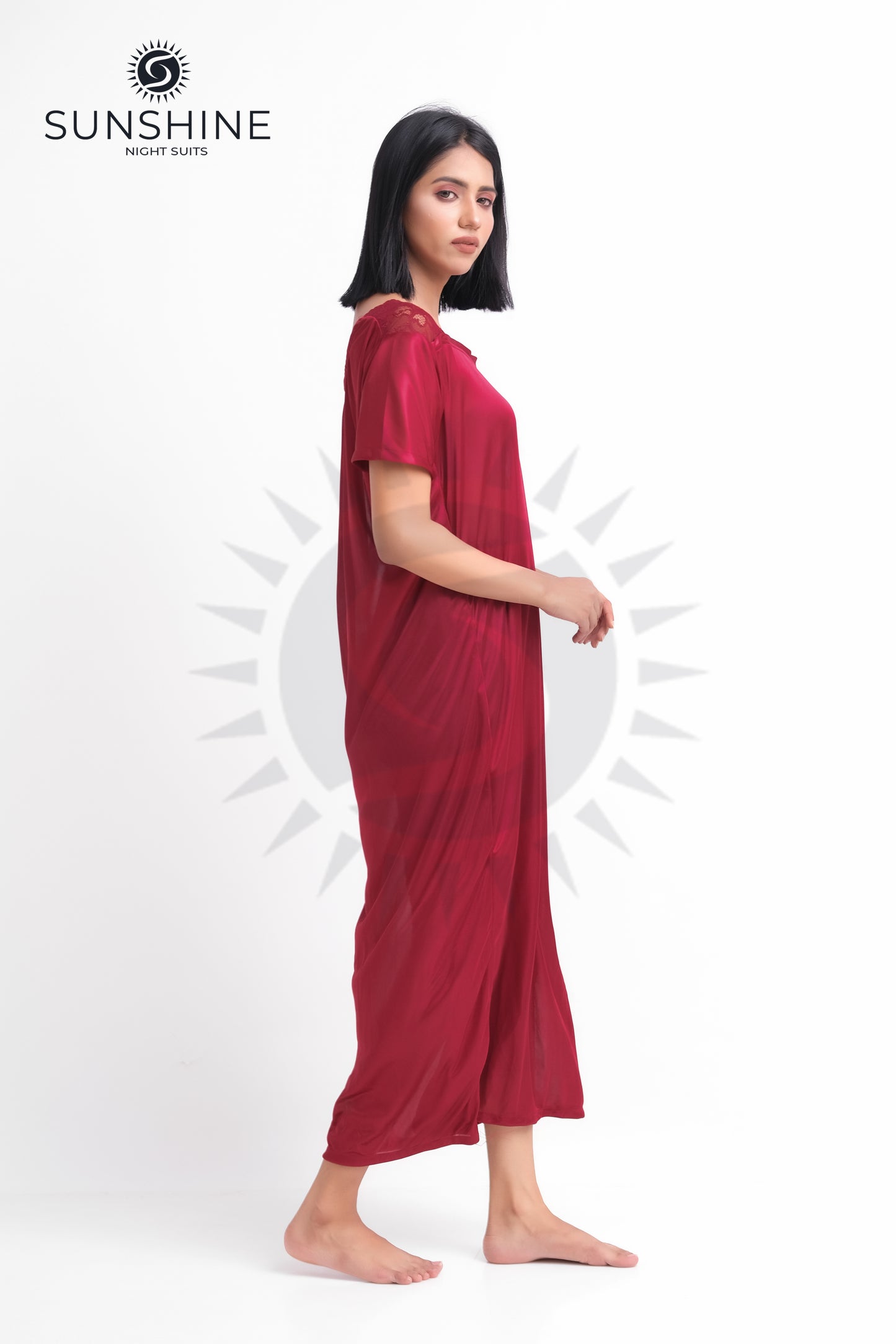 Maroon Silk Maxi Night Gown 1002-A