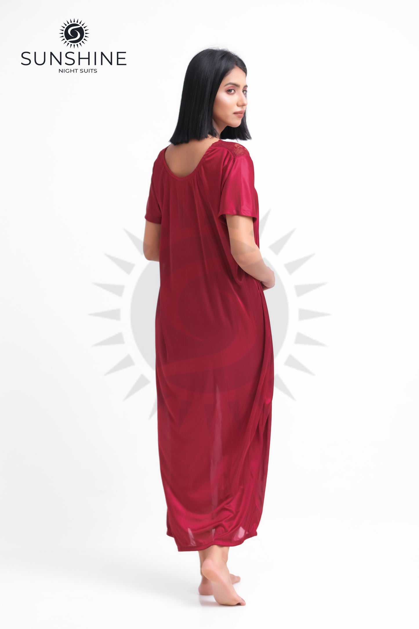 Maroon Silk Maxi Night Gown 1002-A