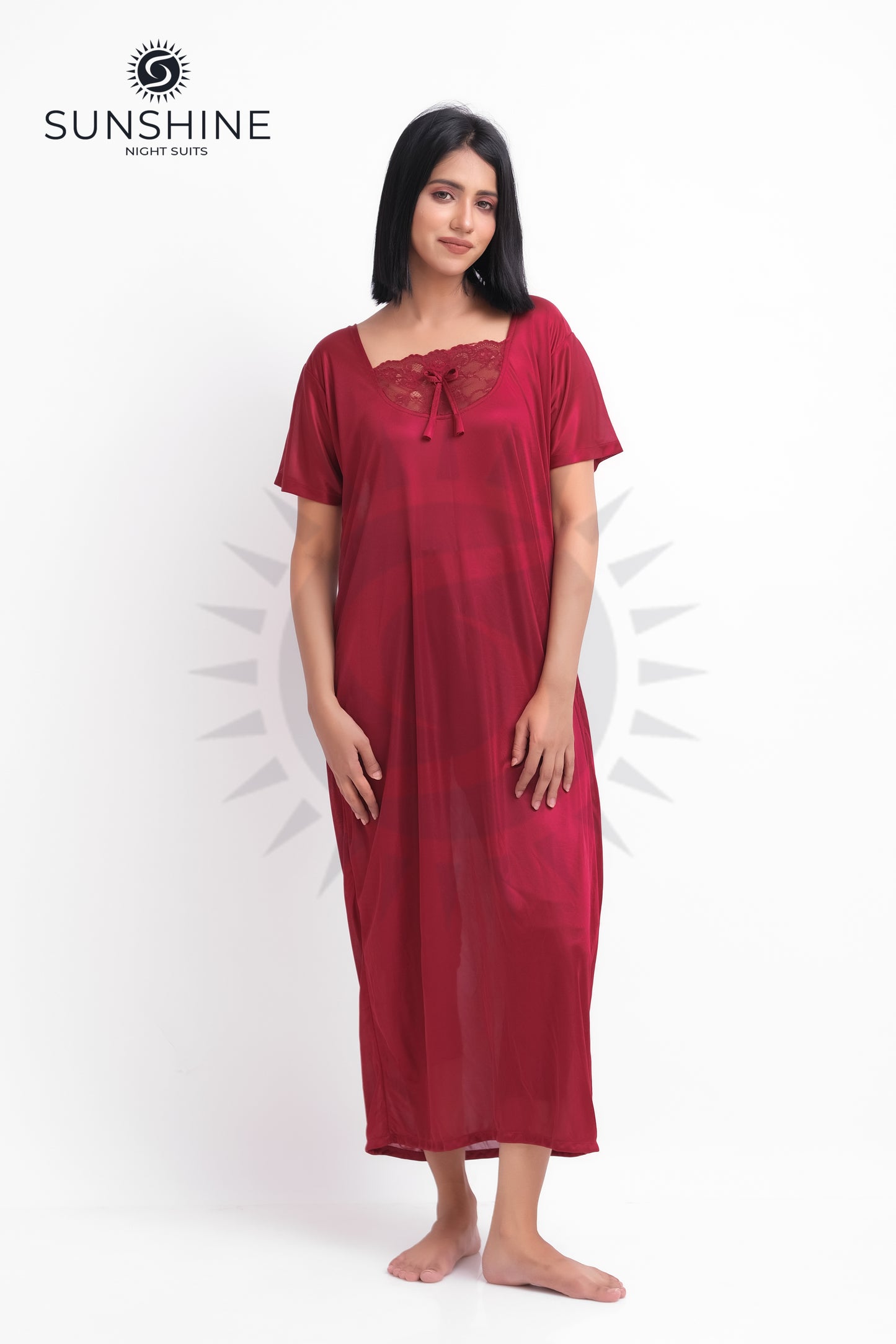 Maroon Silk Maxi Night Gown 1001-A