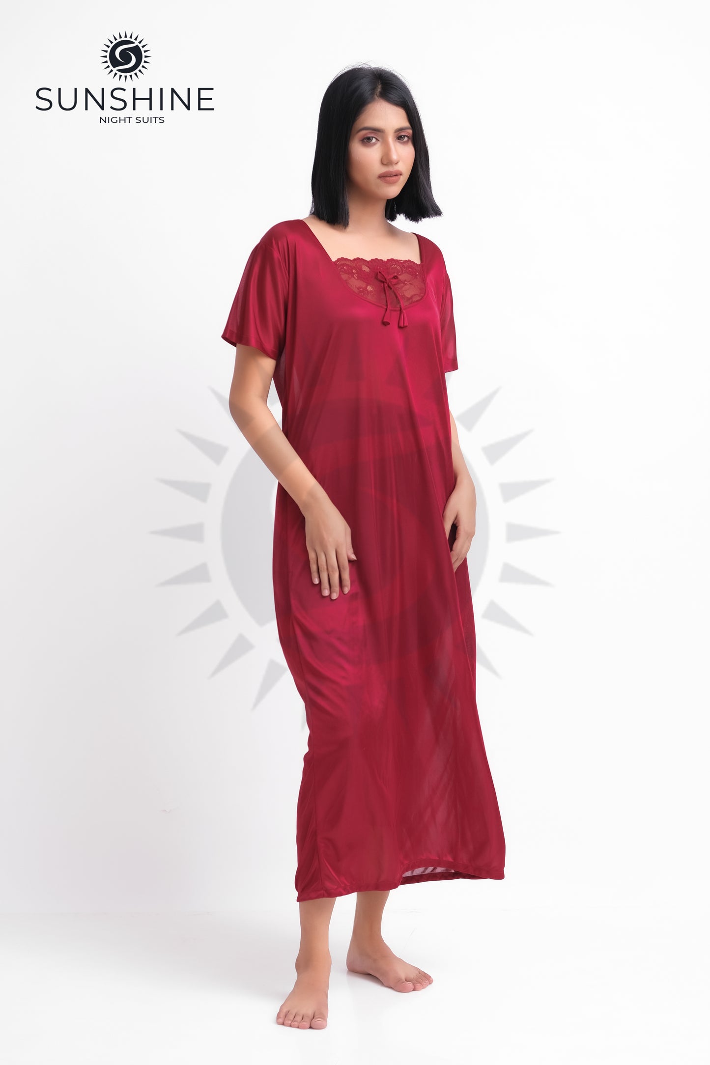 Maroon Silk Maxi Night Gown 1001-A