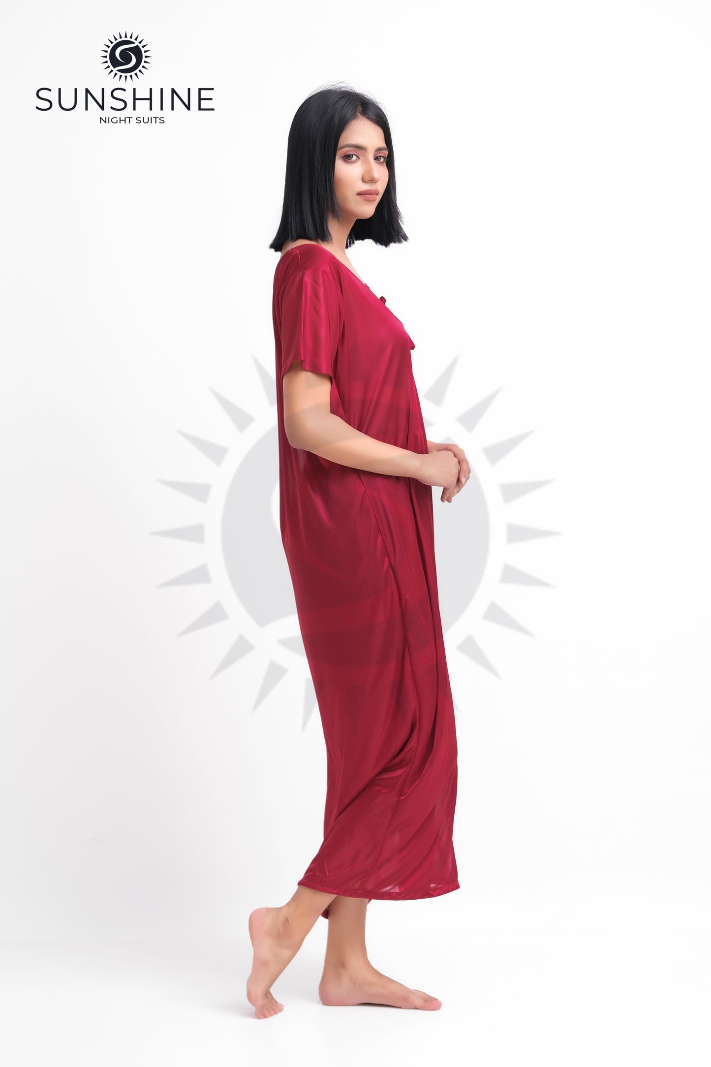 Maroon Silk Maxi Night Gown 1001-A