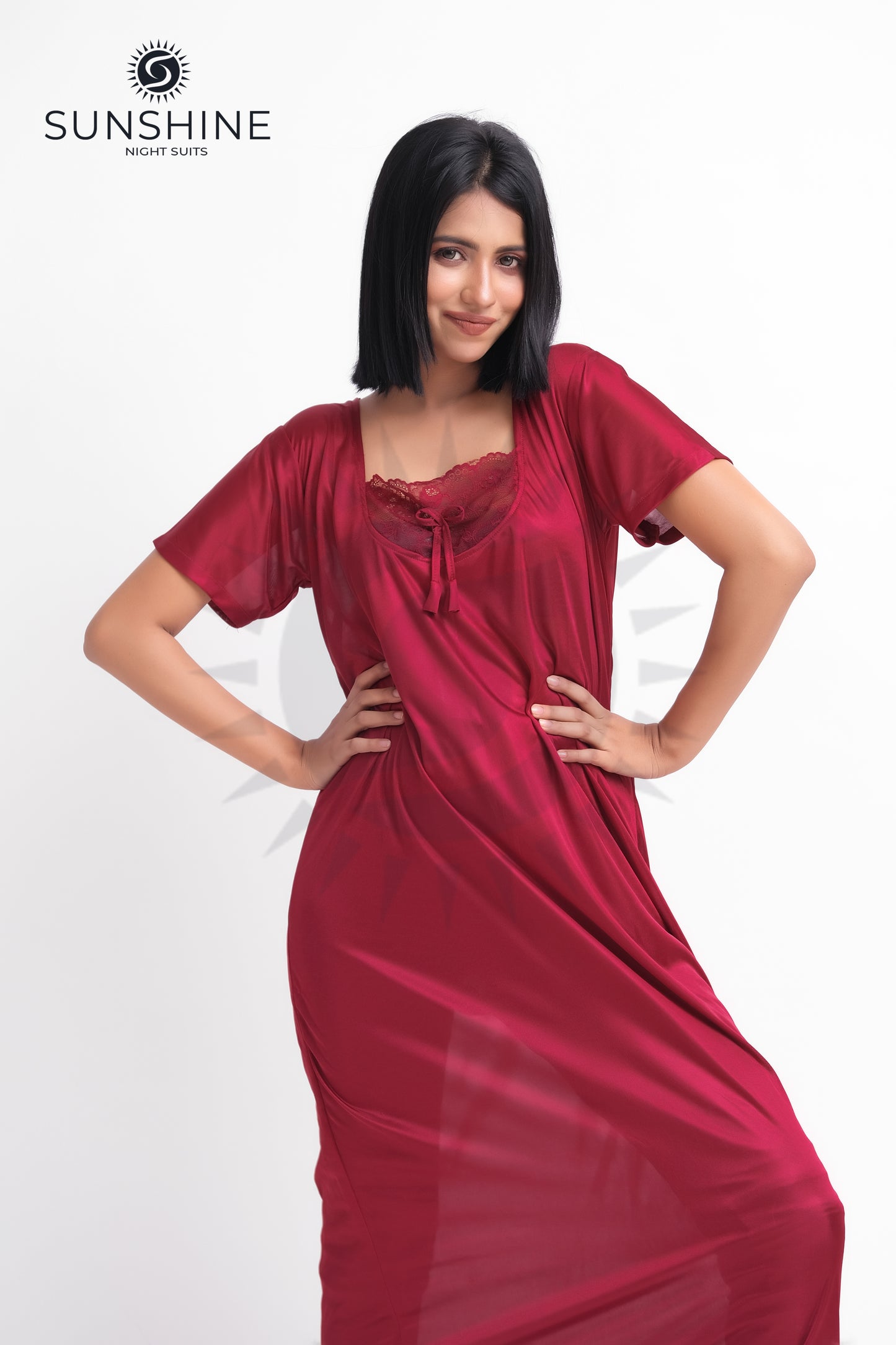 Maroon Silk Maxi Night Gown 1001-A