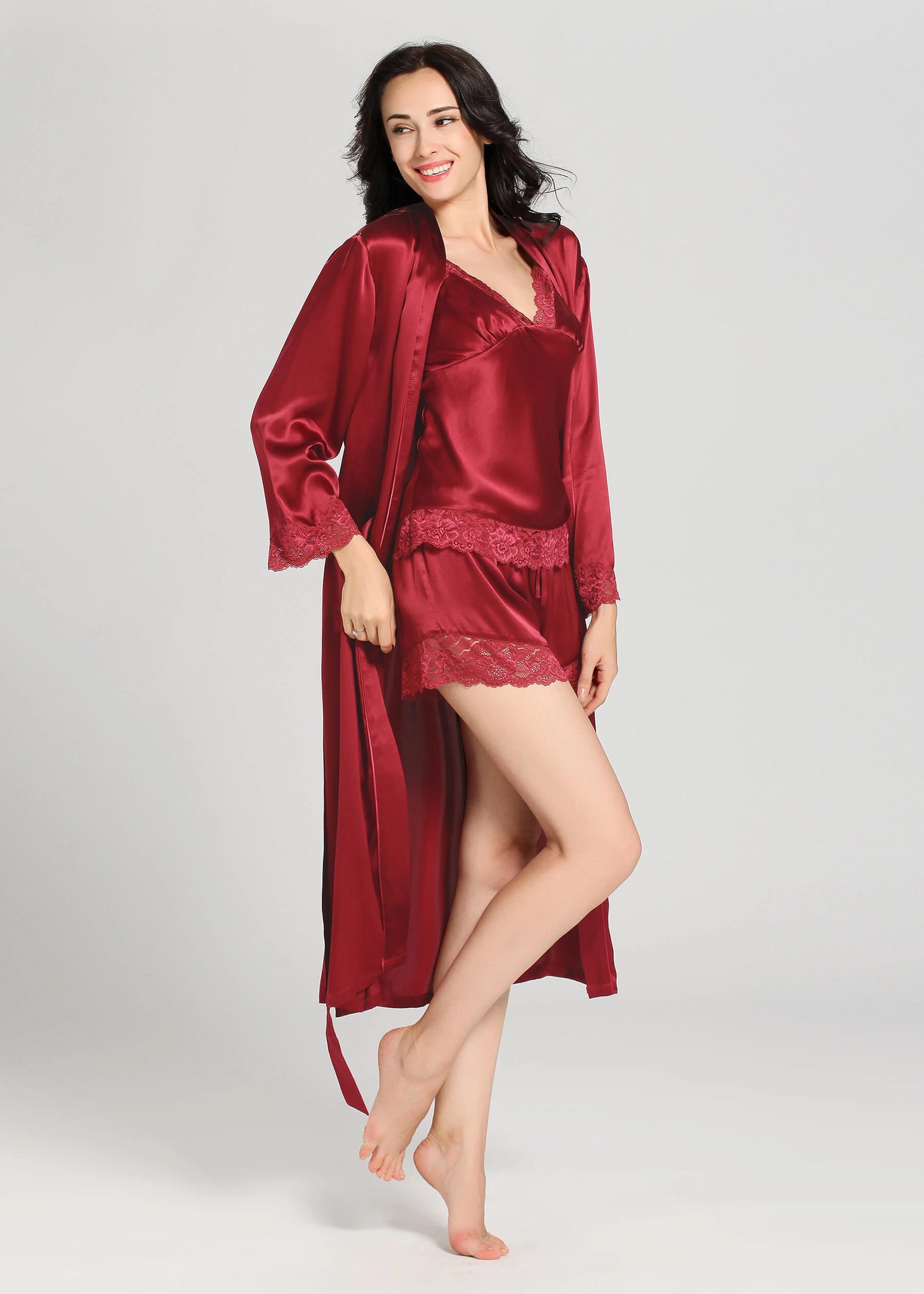 Maroon Silk Camisole & Gown Set WCGS-02