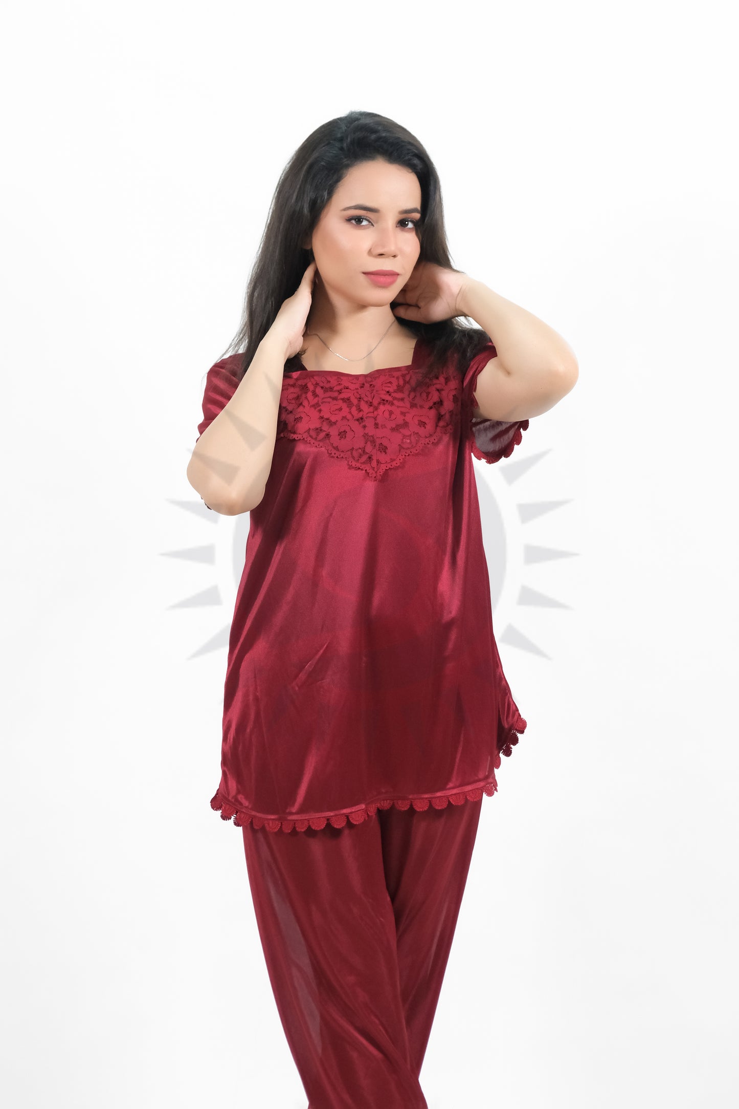 Maroon Silk Jersey Pajamas Set 2500-A