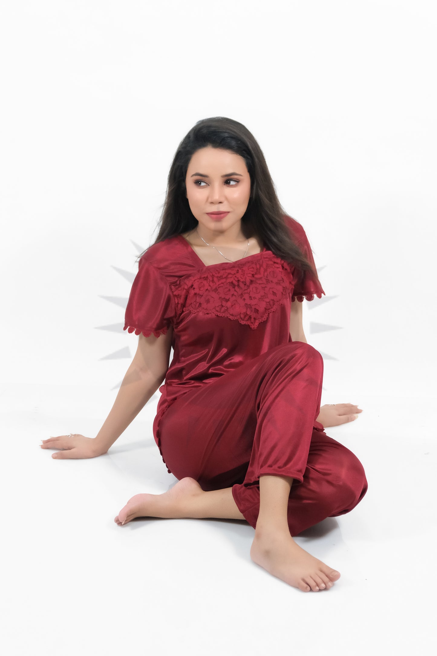 Maroon Silk Jersey Pajamas Set 2500-A