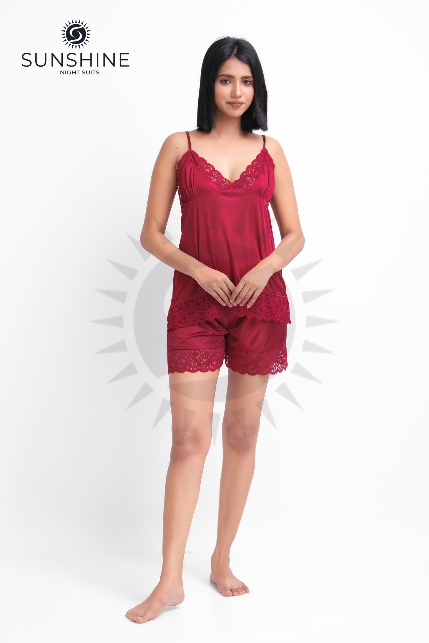 Maroon Sexy Silk Cami Short Set - 2250-A