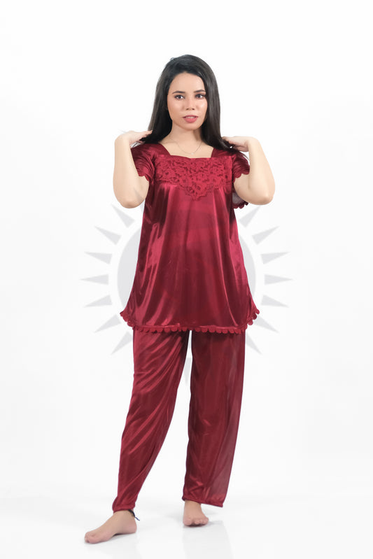 Maroon Silk Jersey Pajamas Set 2500-A