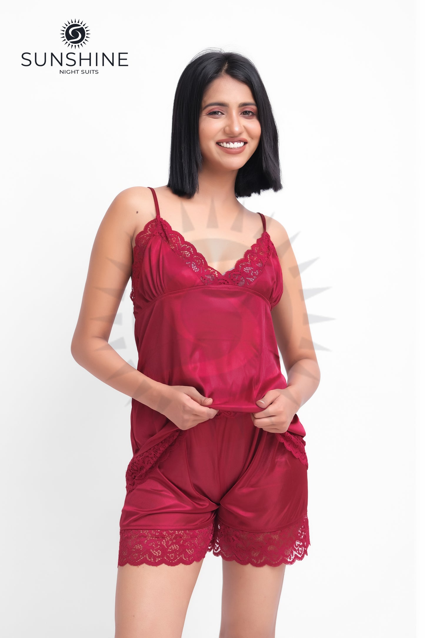 Maroon Sexy Silk Cami Short Set - 2250-A