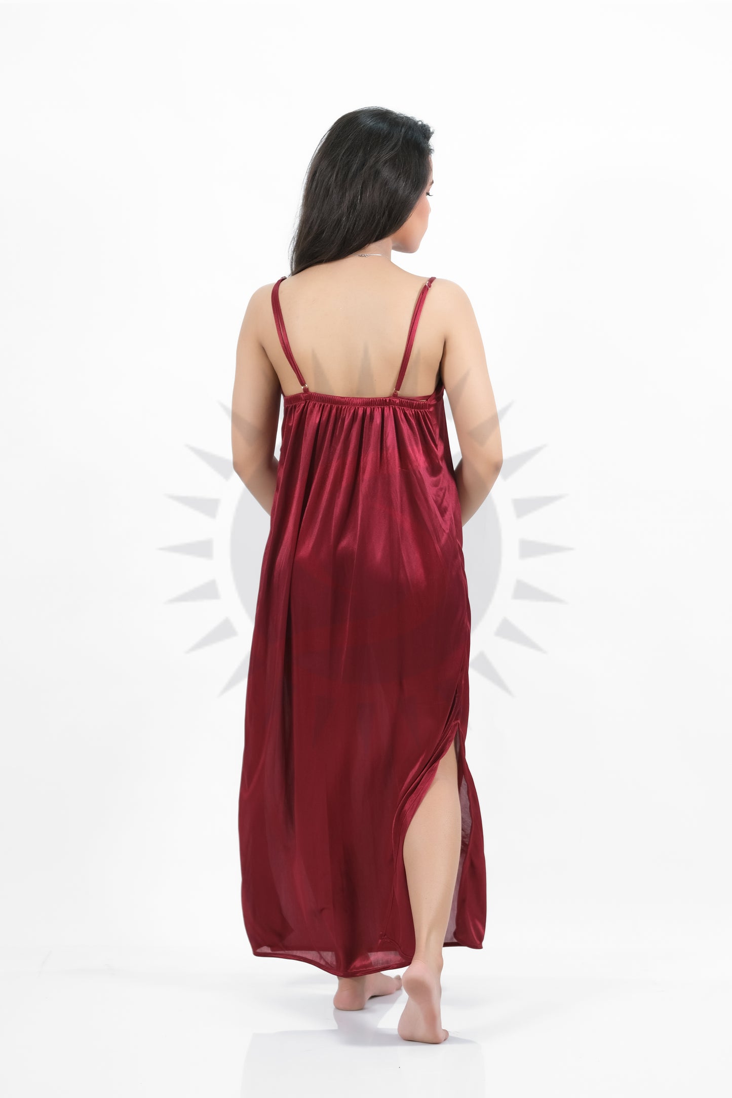 Maroon Silk Bridal Nighty 2pcs Set - 2000-A