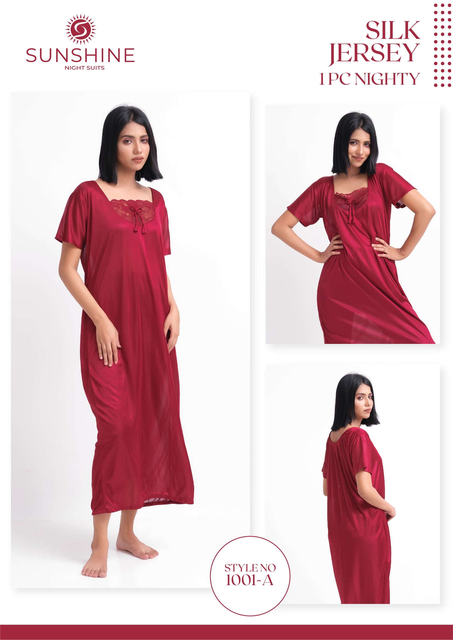 Maroon Silk Maxi Night Gown 1001-A