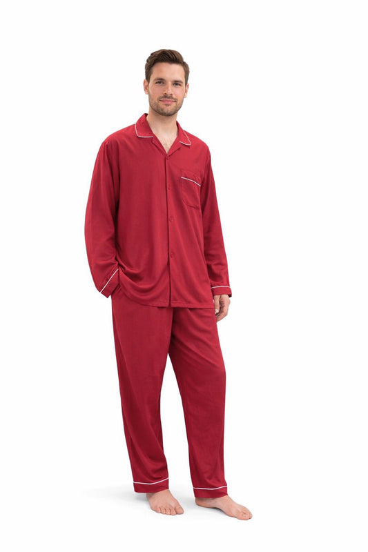 Maroon Plain Imported Linen Night Suit for Men