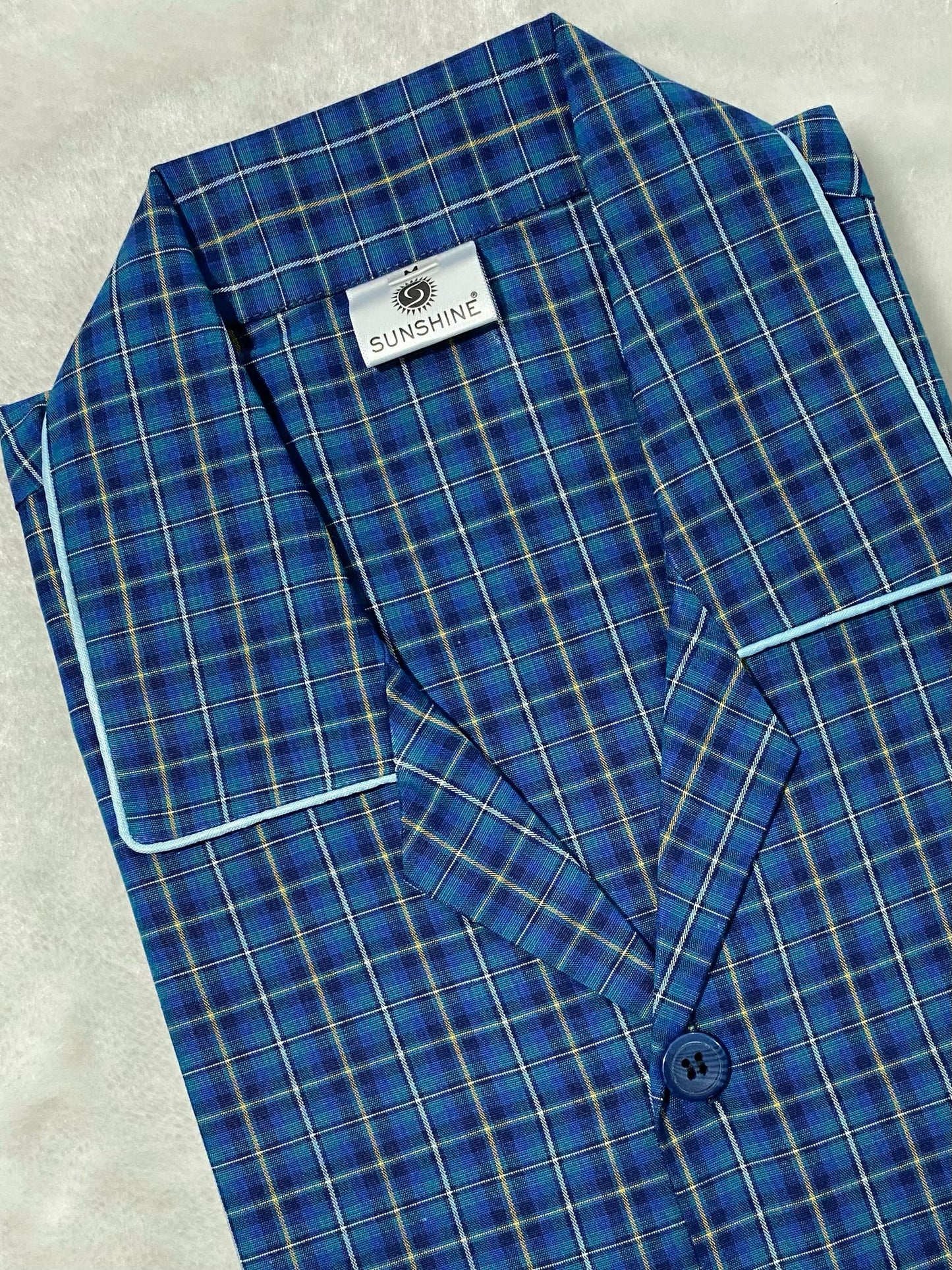 Yale Blue Check 100% Cotton Night Suit – MCN-35