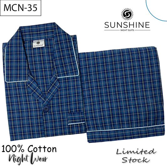 Yale Blue Check 100% Cotton Night Suit – MCN-35