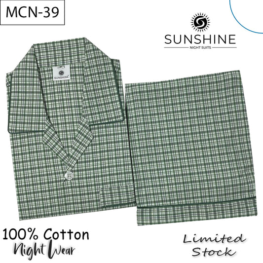 Light Olive Check 100% Cotton Night Suit – MCN-39