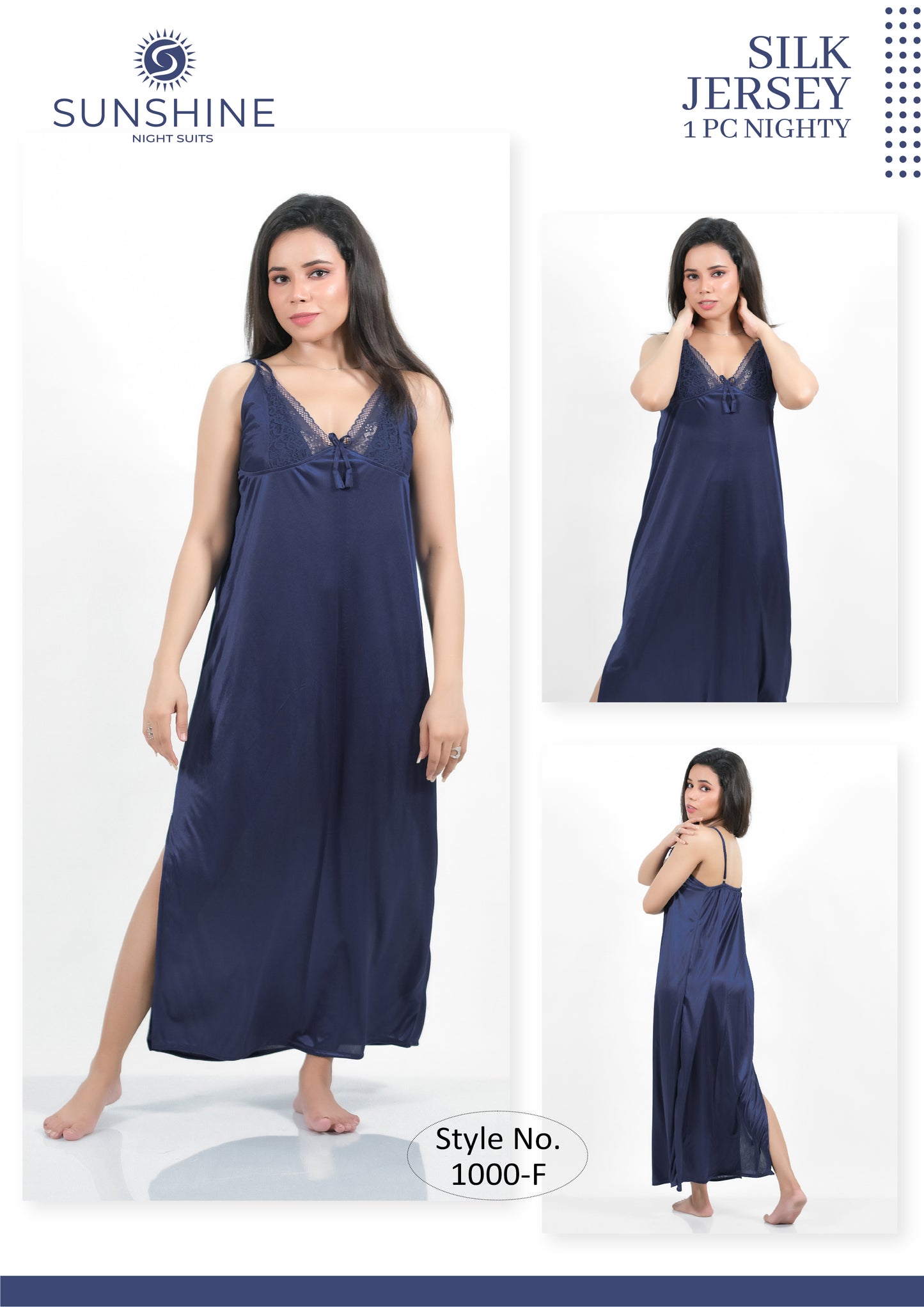 Navy Blue Silk 1pc Nighty 1000-F