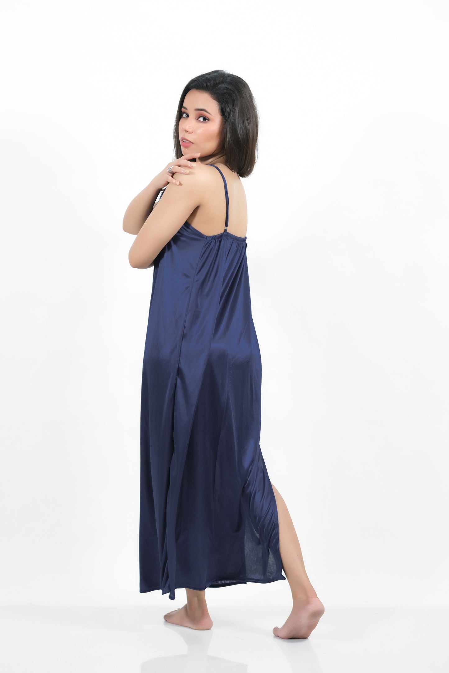 Navy Blue Silk 1pc Nighty 1000-F