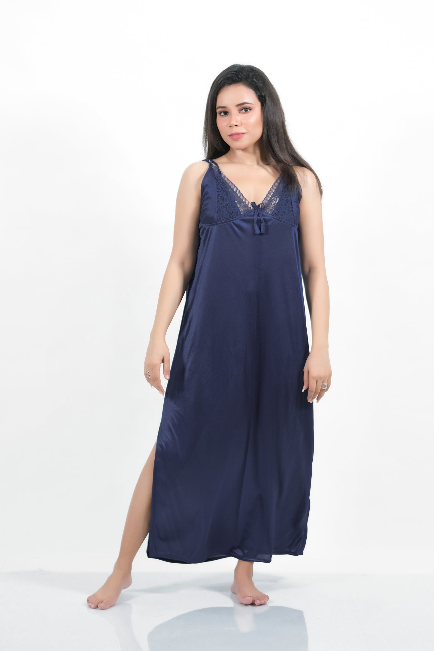 Navy Blue Silk 1pc Nighty 1000-F