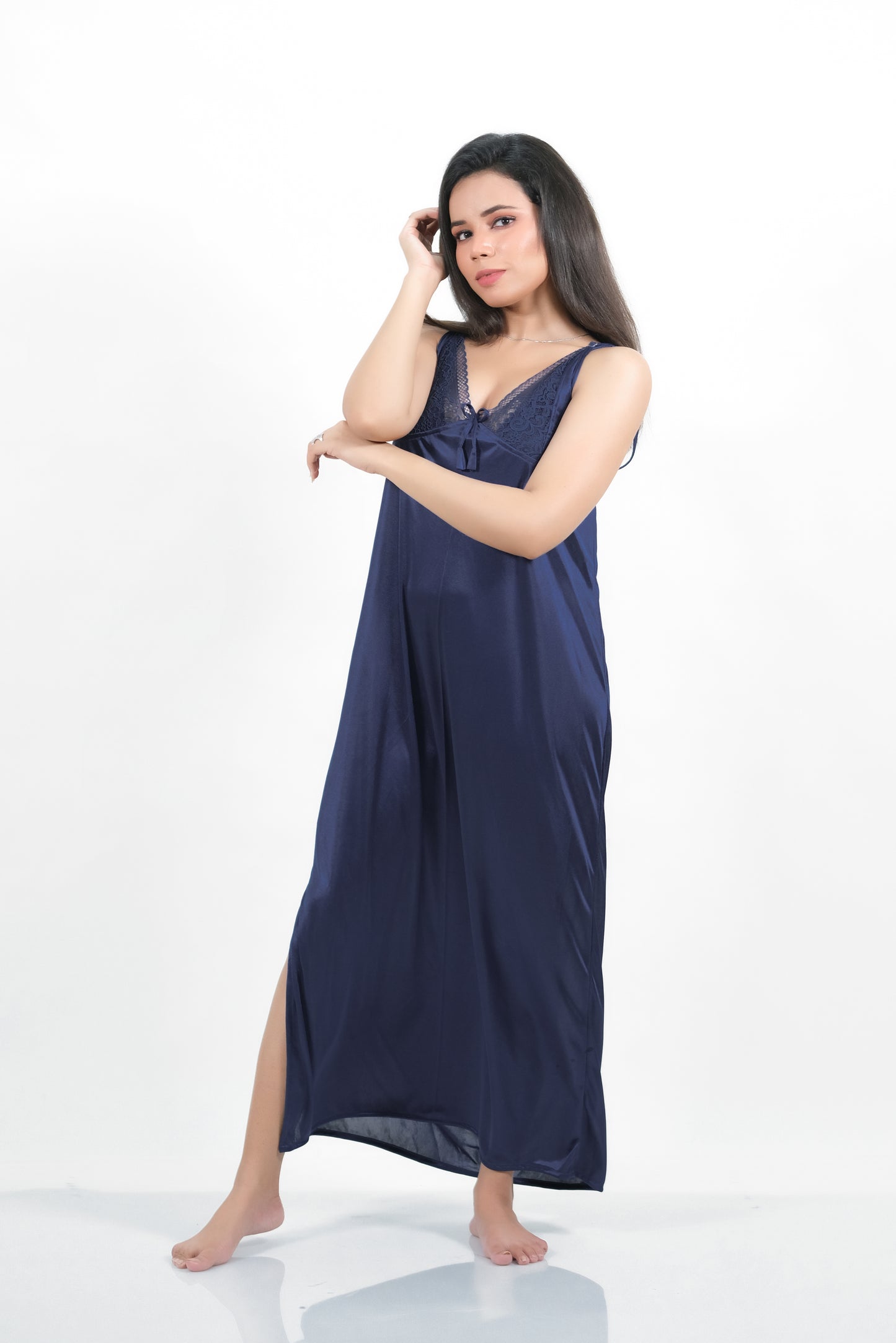 Navy Blue Silk 1pc Nighty 1000-F