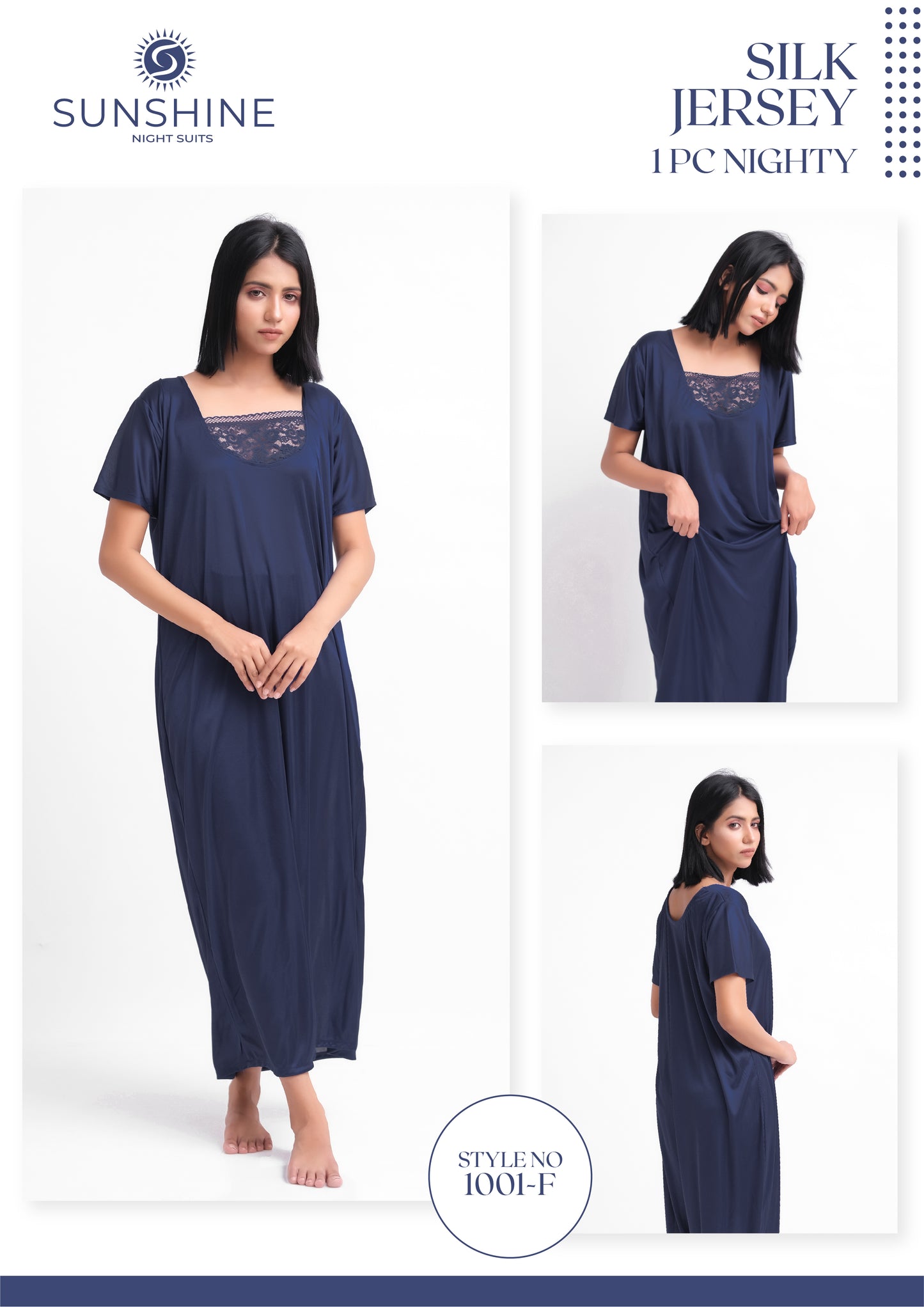 Navy Blue Silk Maxi Night Gown 1001-F