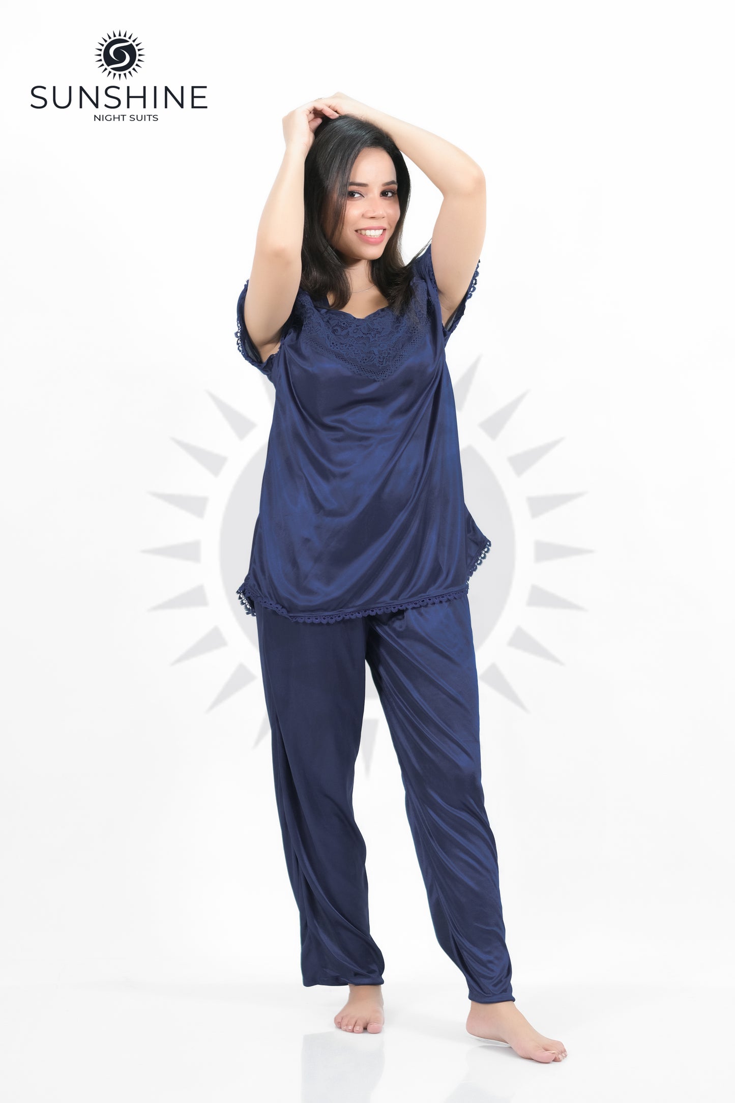 Navy Blue Silk Jersey Pajamas Set 2500-F