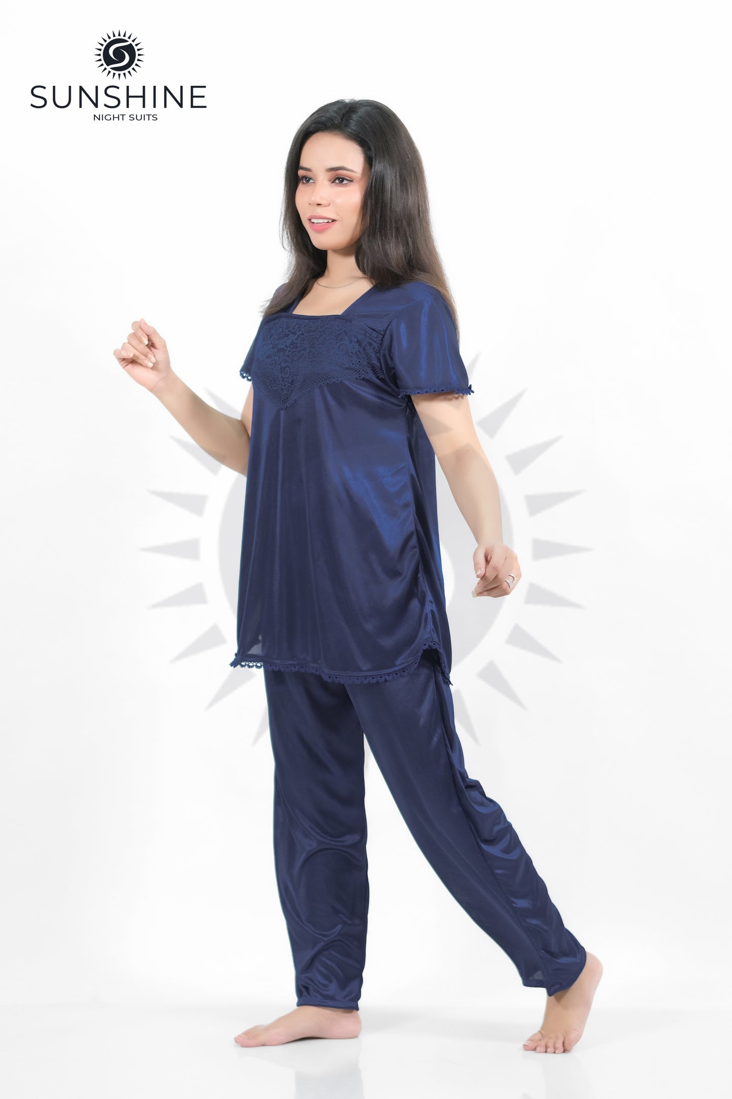 Navy Blue Silk Jersey Pajamas Set 2500-F