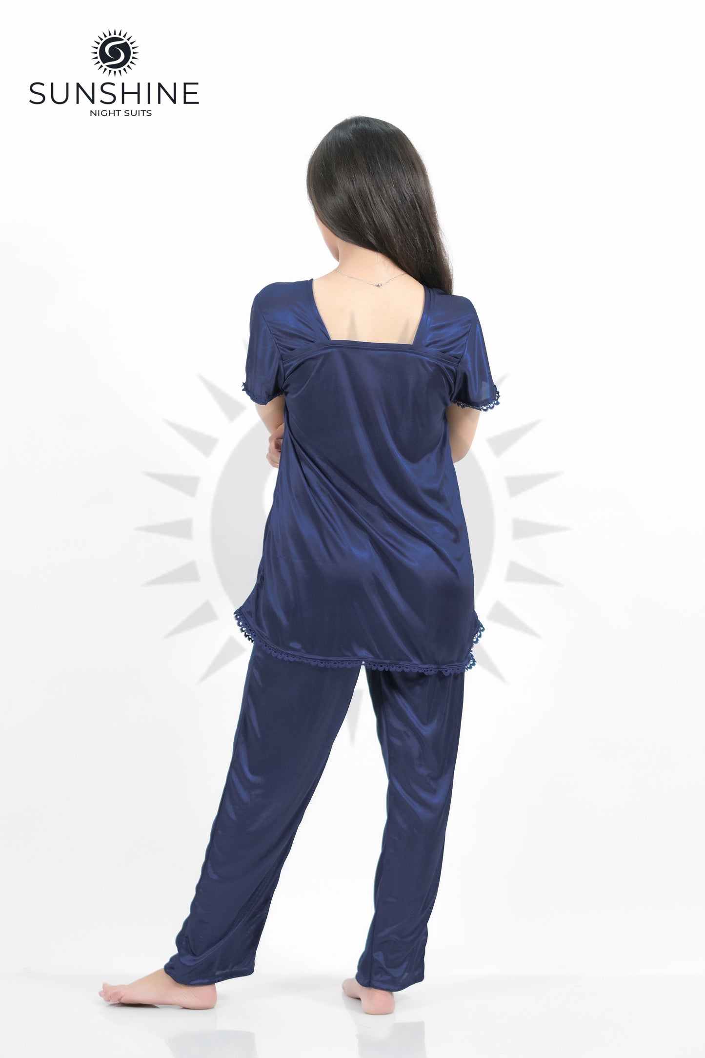 Navy Blue Silk Jersey Pajamas Set 2500-F