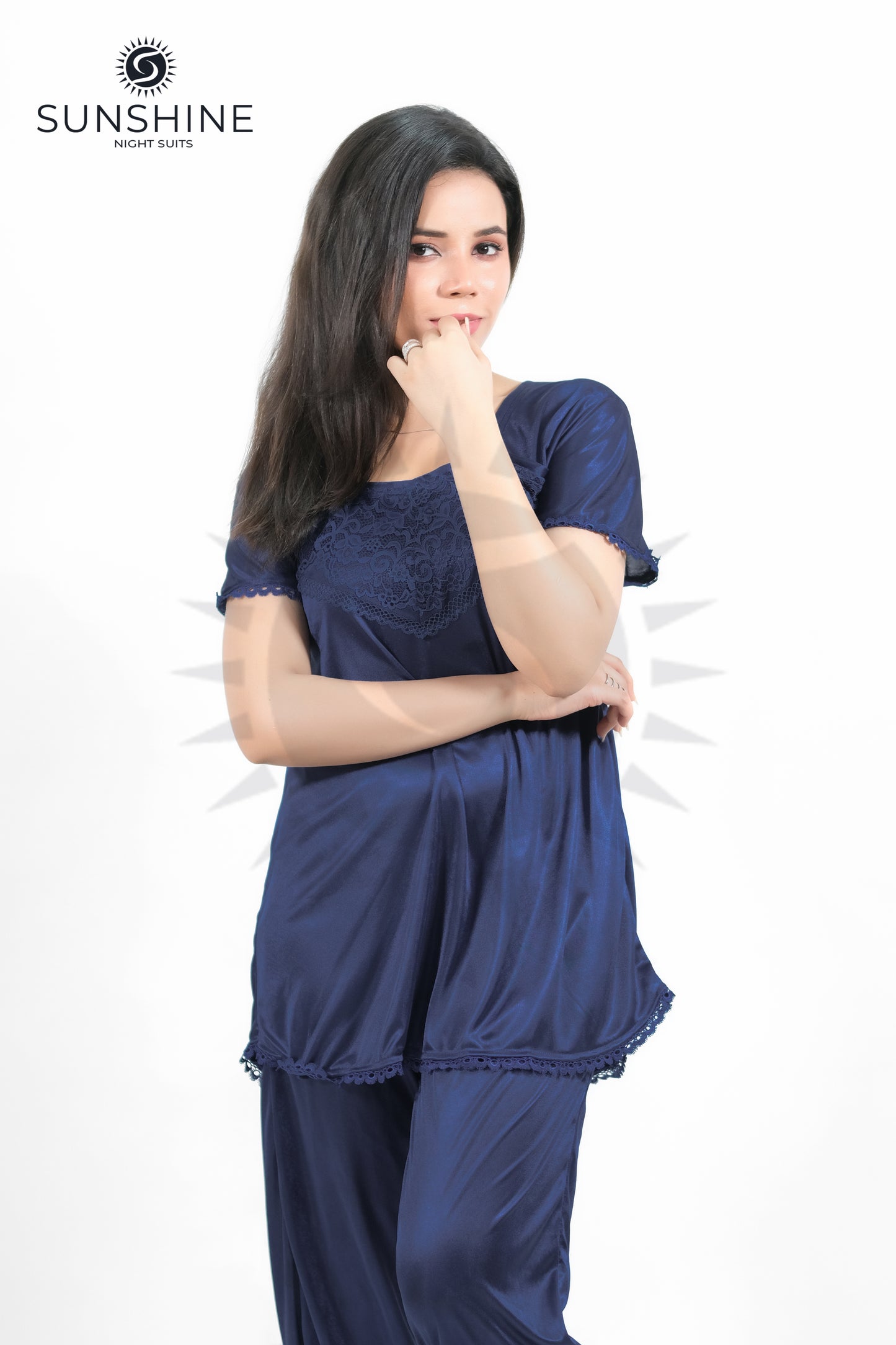 Navy Blue Silk Jersey Pajamas Set 2500-F