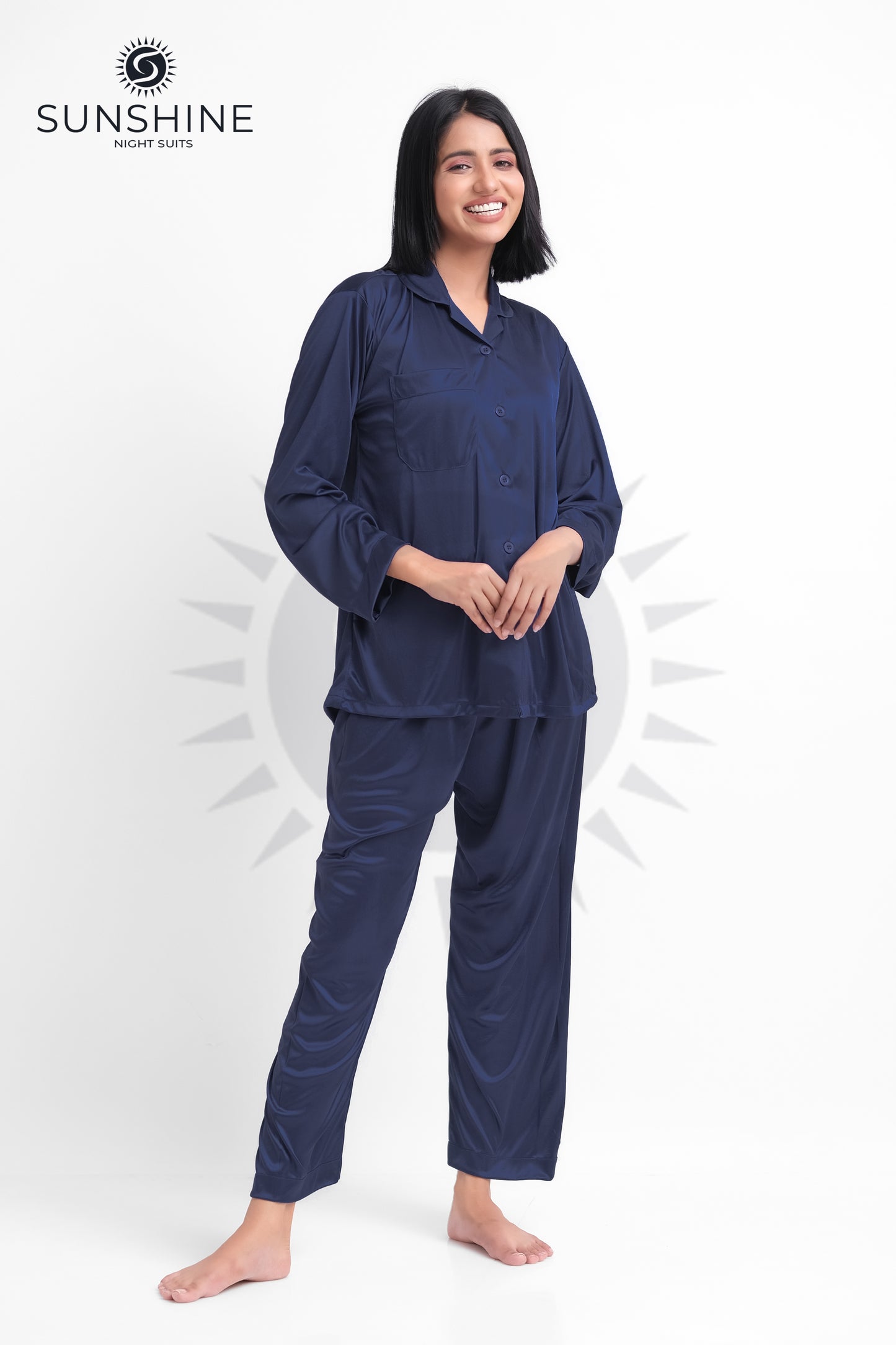 Navy Blue Silk Jersey Pajamas Set 2550-F