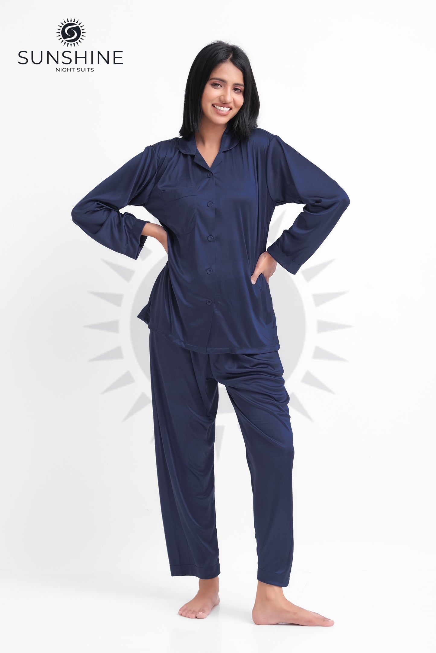 Navy Blue Silk Jersey Pajamas Set 2550-F