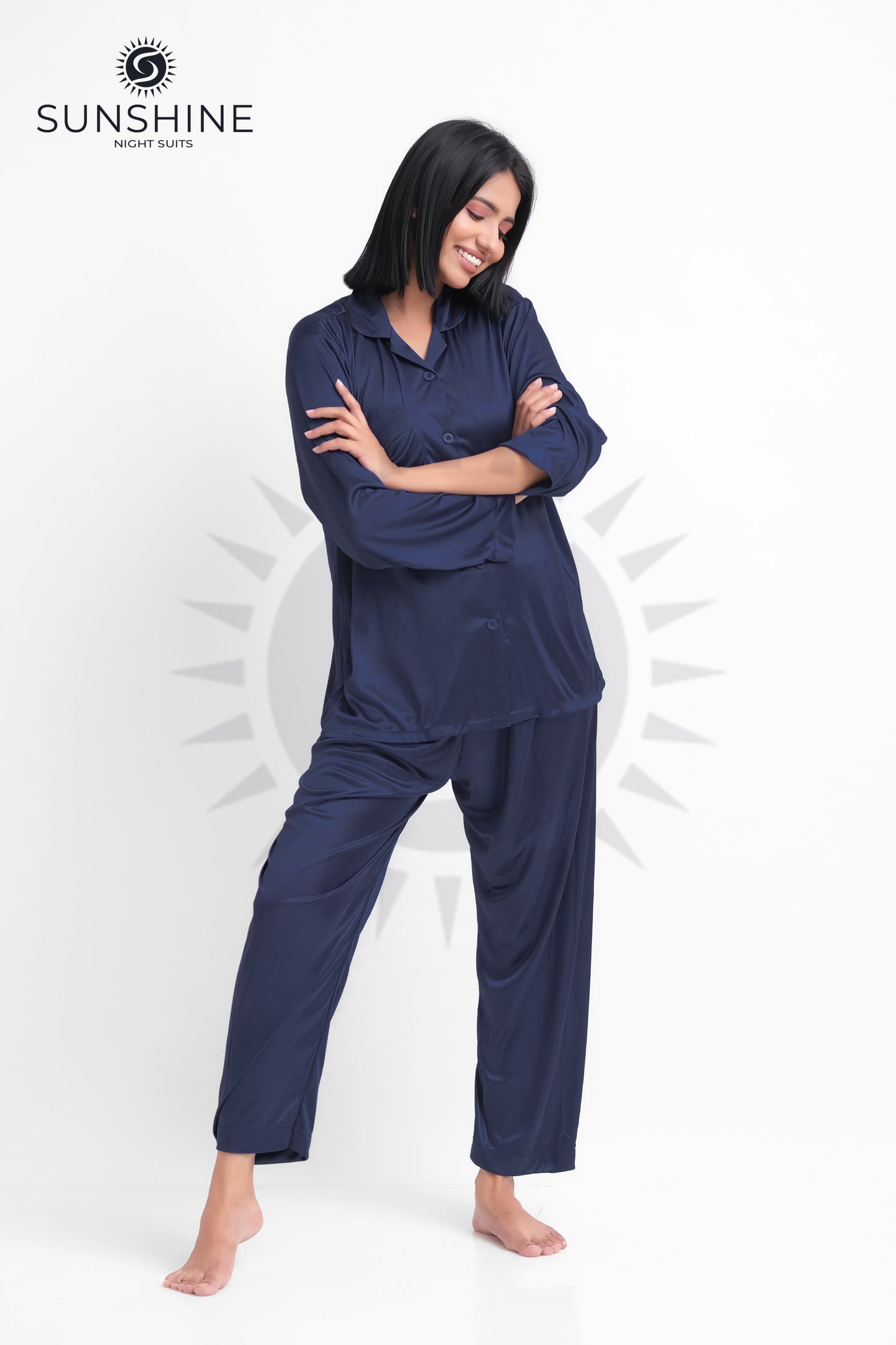 Navy Blue Silk Jersey Pajamas Set 2550-F