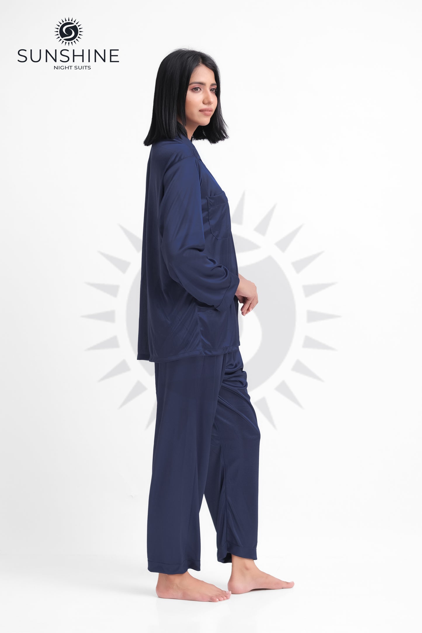 Navy Blue Silk Jersey Pajamas Set 2550-F