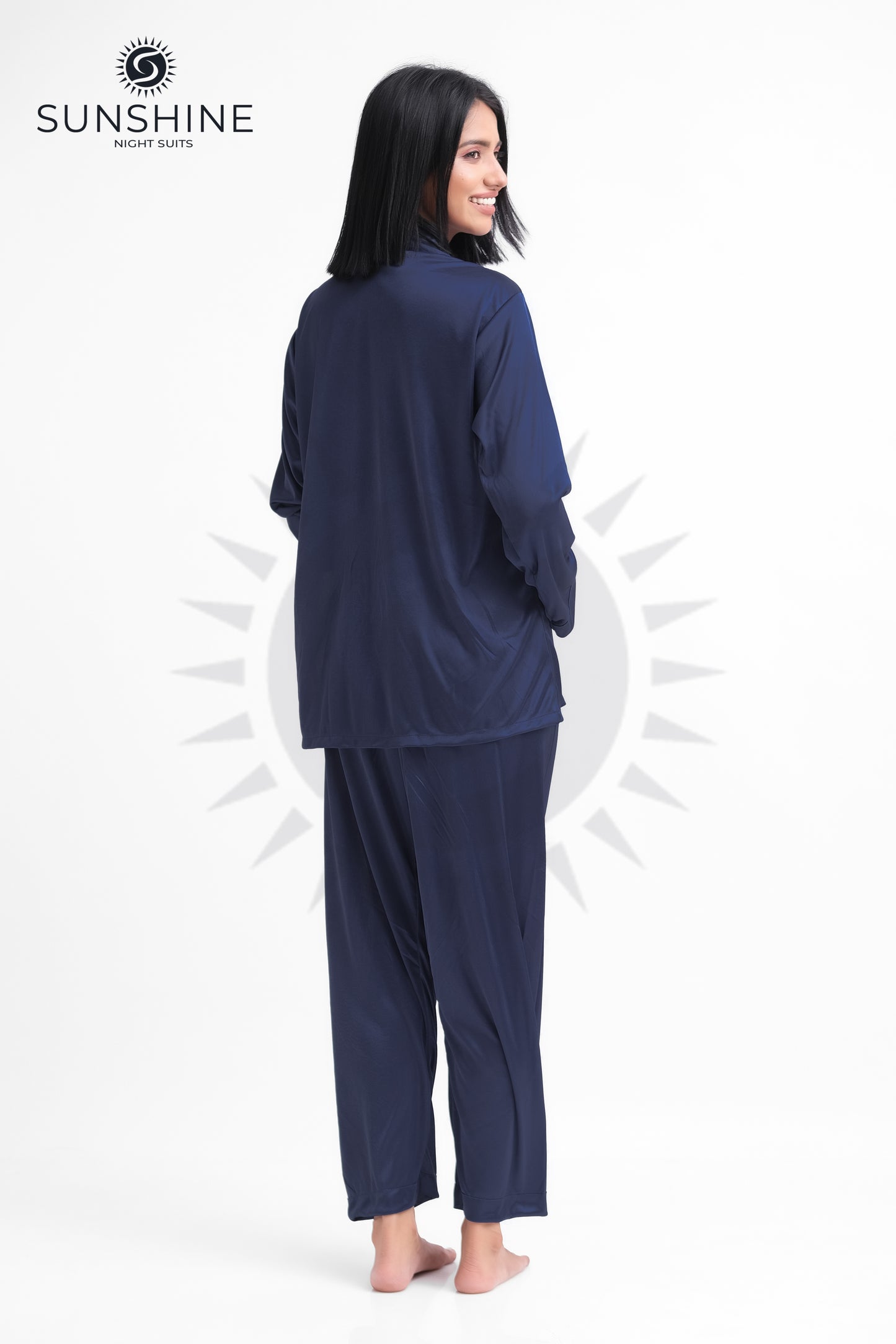 Navy Blue Silk Jersey Pajamas Set 2550-F