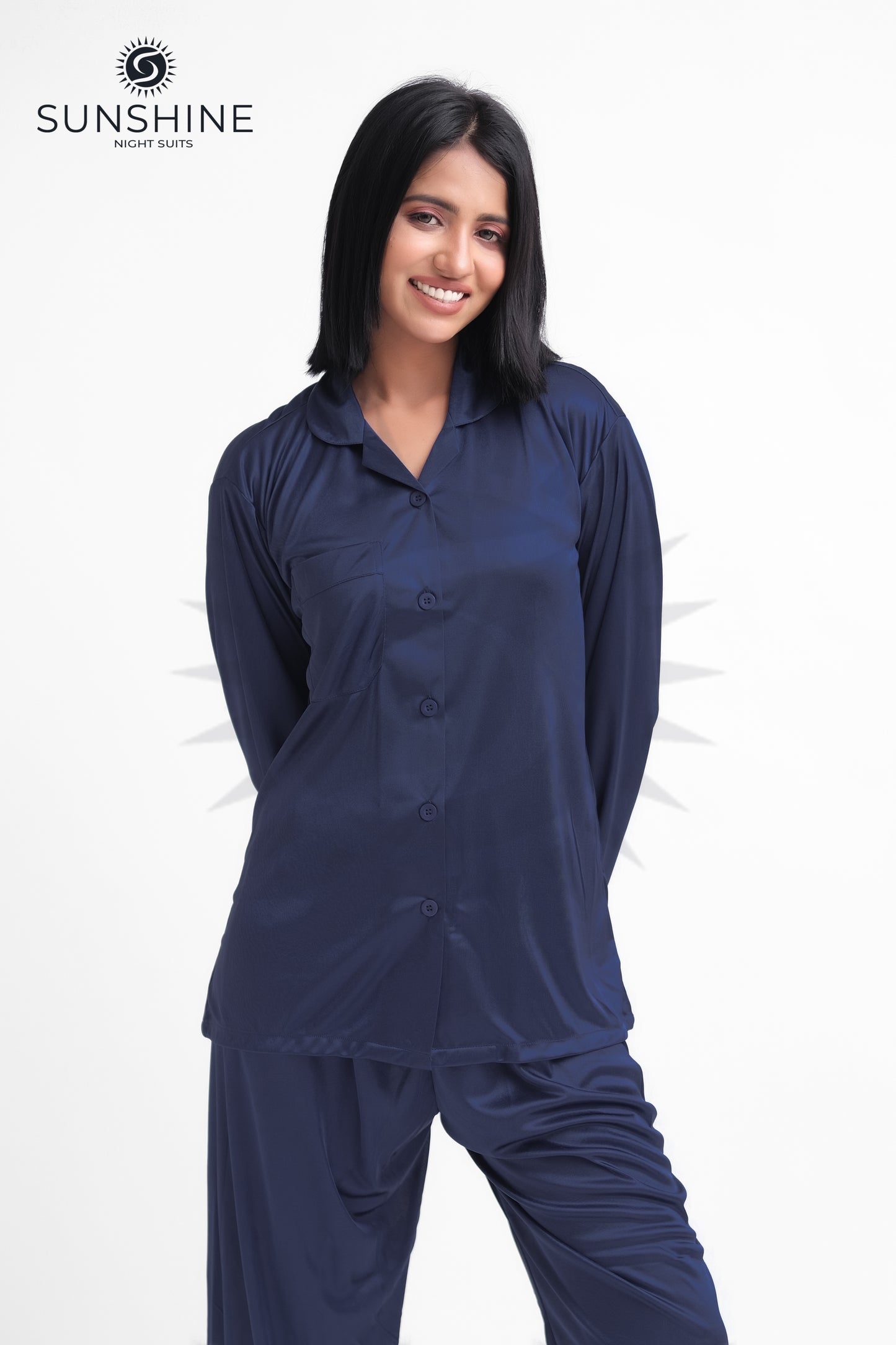 Navy Blue Silk Jersey Pajamas Set 2550-F