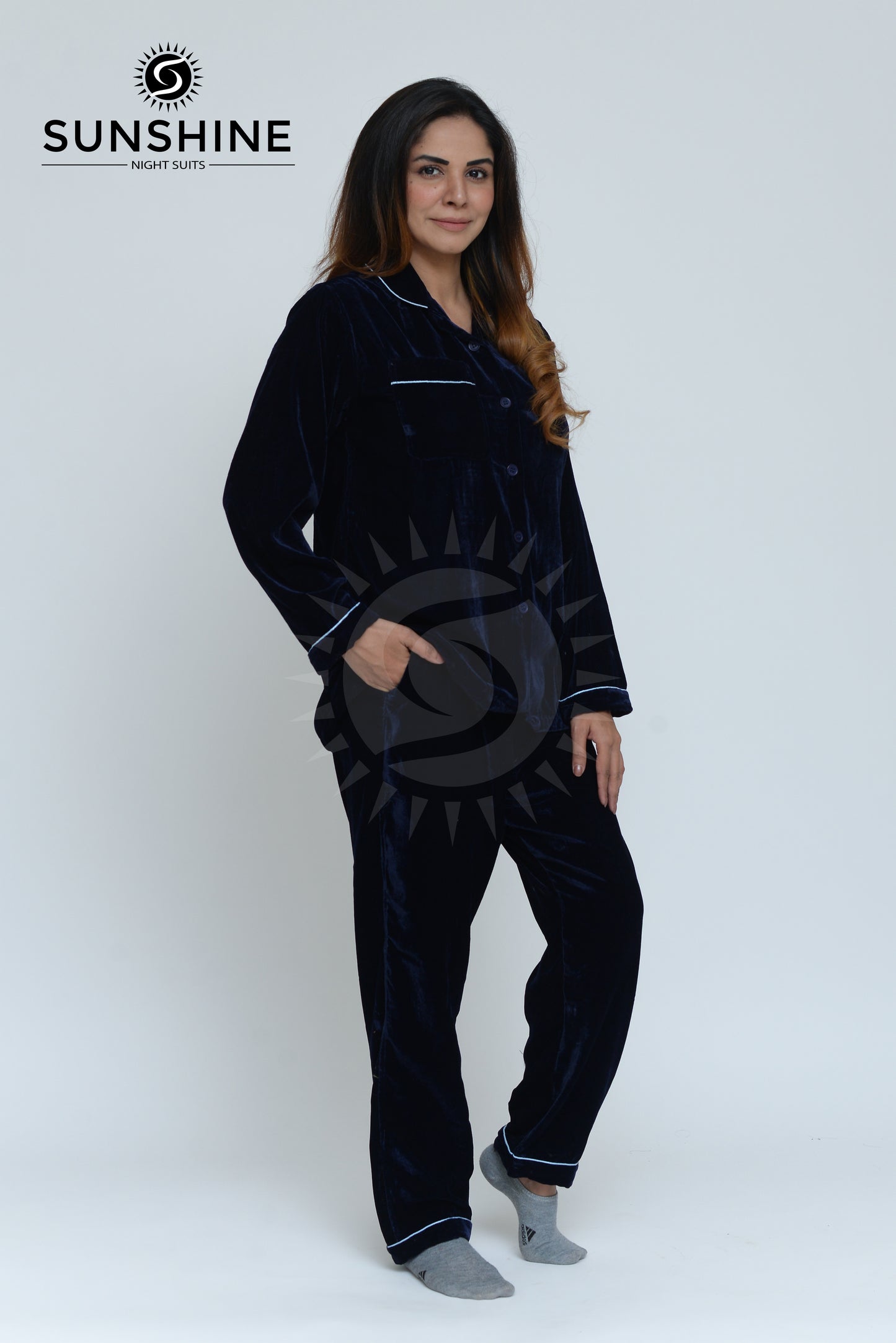 Navy Blue Velvet Nightdress WVN-05